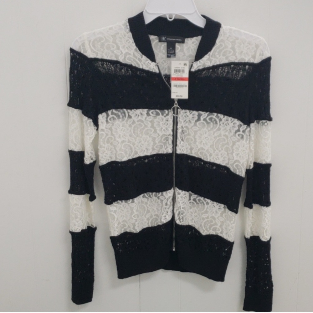 S*E*X*Y Top!🔥 INC Black and White Striped Lace Sweater, XS, BNWOT (CLOS)